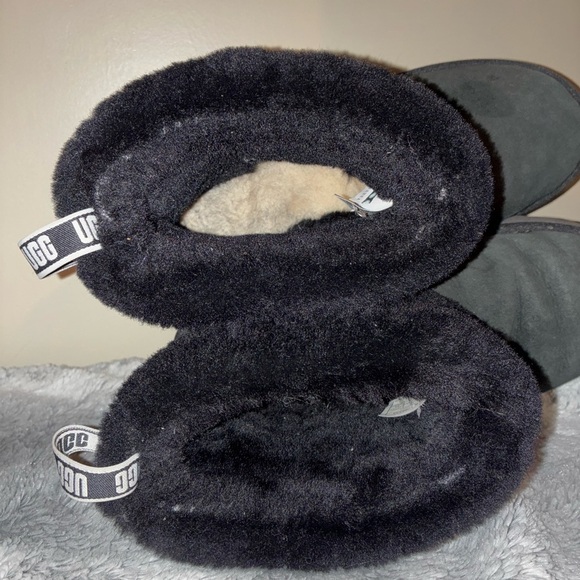 Ugg Women Black Suede Sheepskin Classic Mini Fluff Short Boots Size 7 Euro 38 - Picture 8 of 9